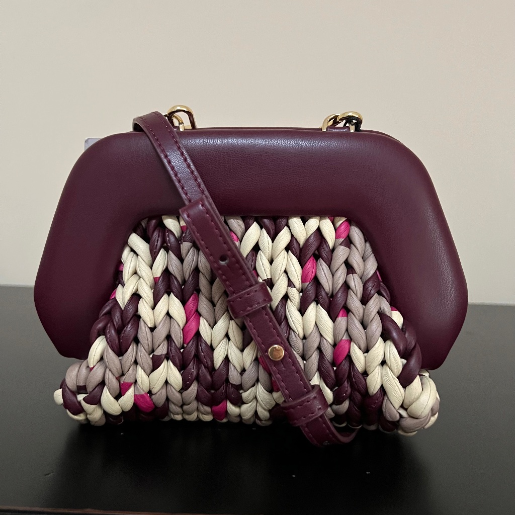 $510 Themoire Gea Printed Knitted Clutch Or Crossbody In Burgundy Cabernet